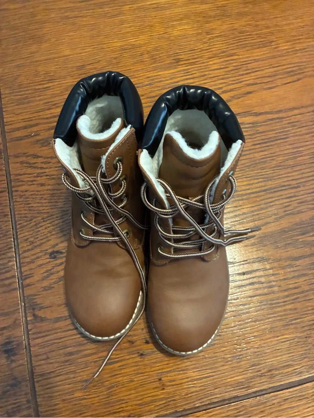 Kids Cozy Brown Lace-Up Winter Boots with Faux-Fur Collar